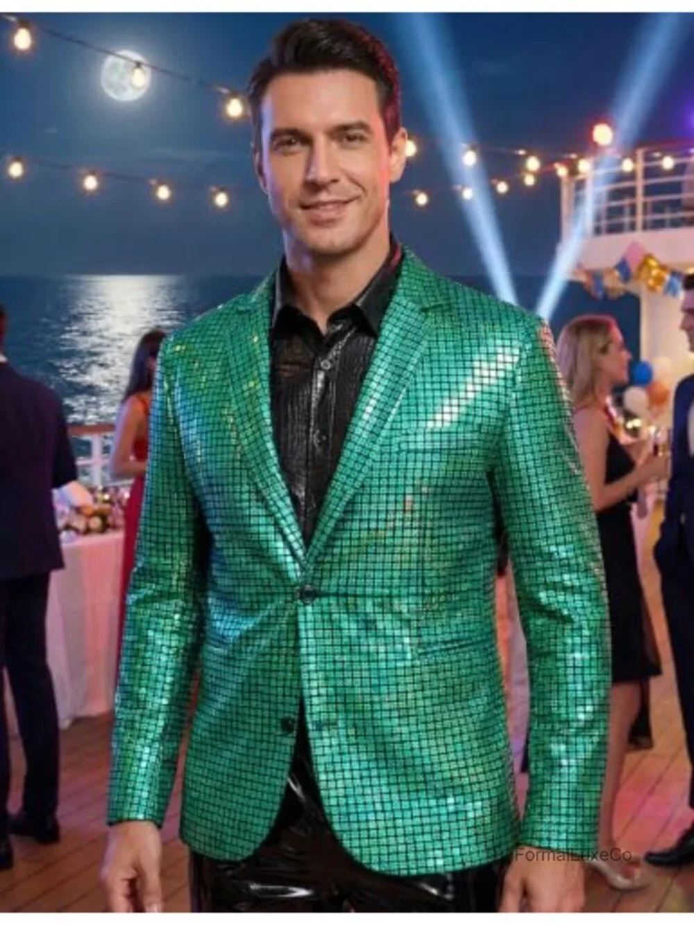 Mens Metallic Sequin Blazer Jacket 70s Disco Party Prom Costume